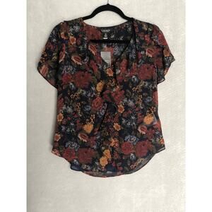 Lauren Ralph Lauren Georgette Top Women's Small Floral Ruffle Trim NEW